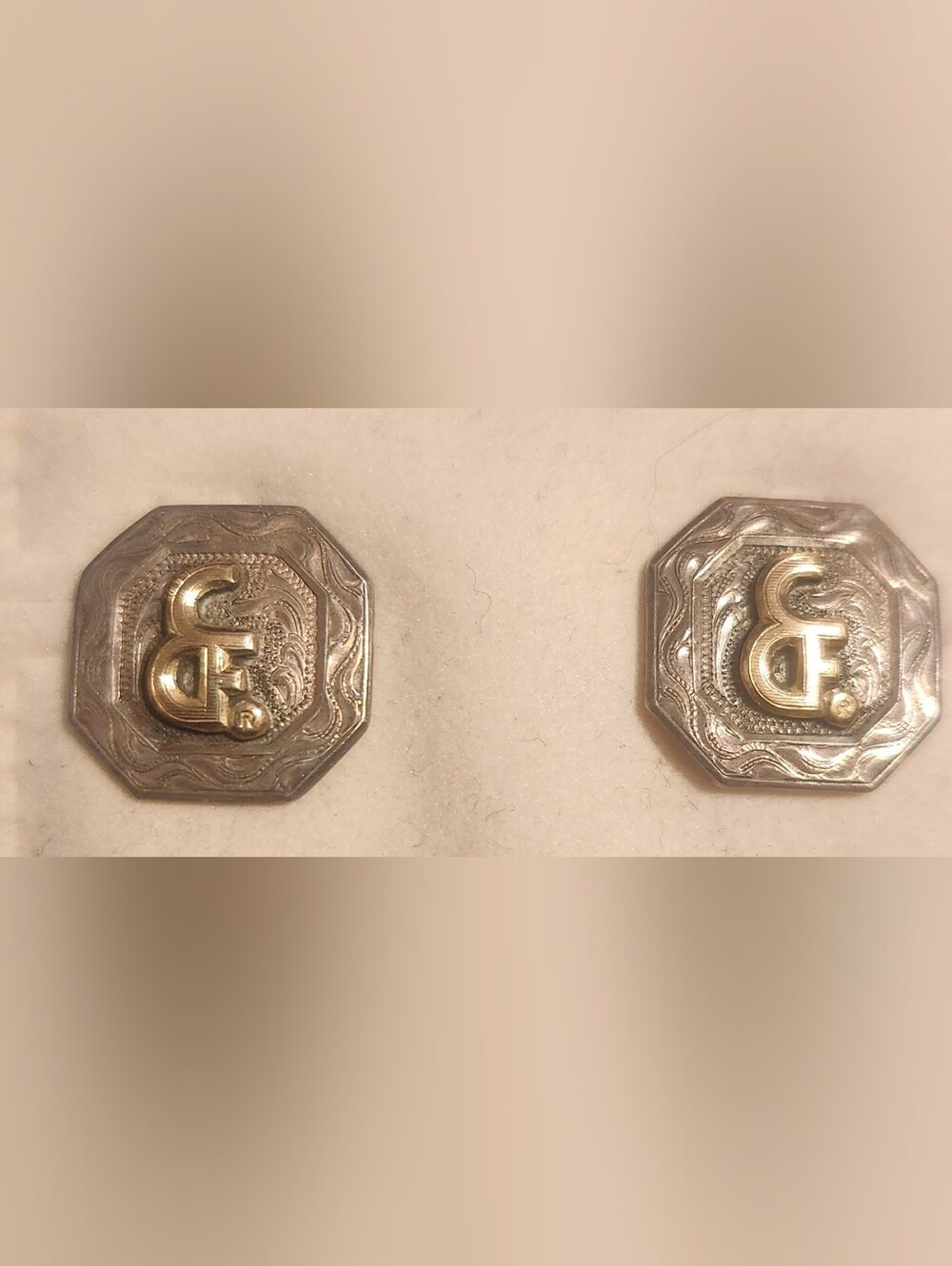 Vintage Cheyenne Frontier Days Sterling And 14k Gold Monogram Earrings